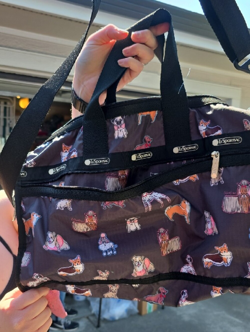 Lesportsac Black Nylon Tote with Multicolor Dog Print - Picture 3 of 3